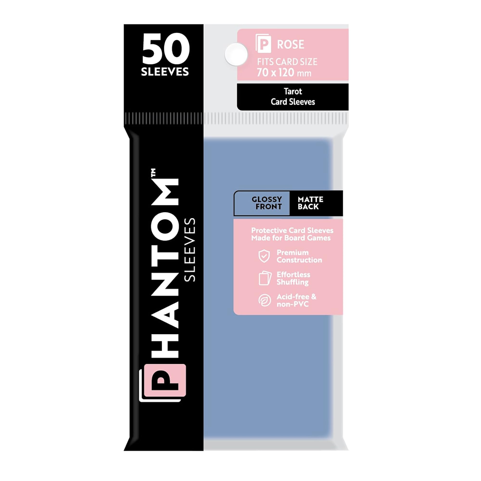 Phantom Sleeves: Rose Size 70 x 120mm: Glossy Front/Matte Back - 50 Pack - Transparent Protective Card Sleeves for Board Games & Trading Cards