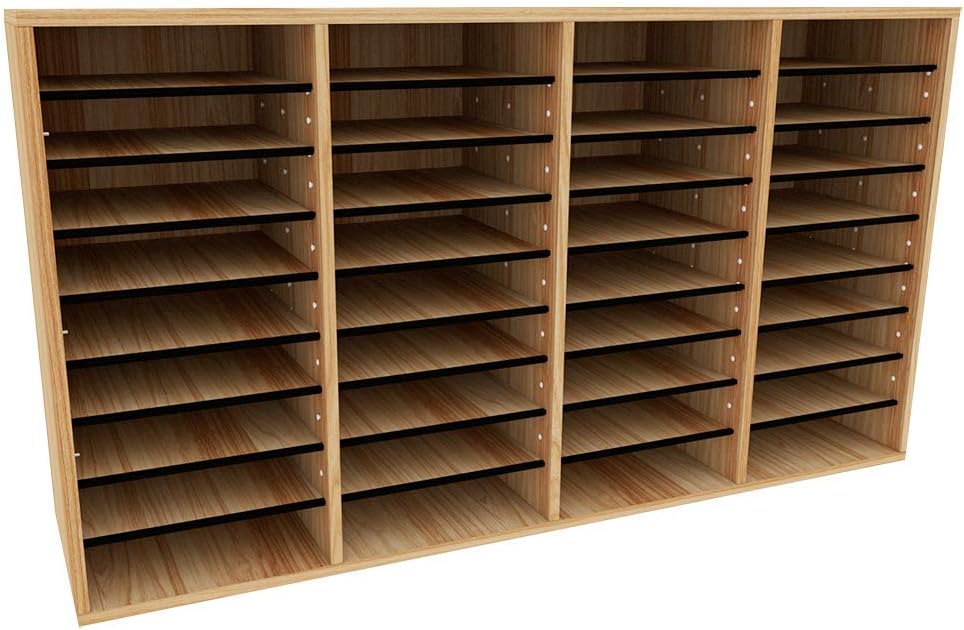 36-Compartment Wood Adjustable Paper Sorter Literature File Organizer, Medium Oak