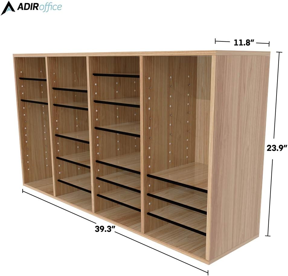 36-Compartment Wood Adjustable Paper Sorter Literature File Organizer, Medium Oak