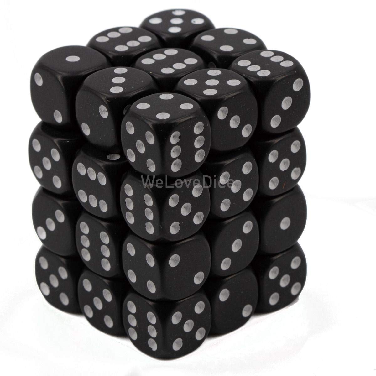 Chessex 25808 Opaque Black with White - 12 mm Six Sided Dice Set of 36