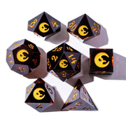The Crooked Moon Sharp Resin Dice Set – 7-Piece Engraved TTRPG Dice with Golden Moon Design | Premium Polyhedral Dice for Tabletop RPGs & Collectors