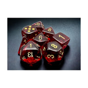 Crimson Translucent Dice with Gold Numbers 7+1 Dice Set 16mm (5/8in) Chessex