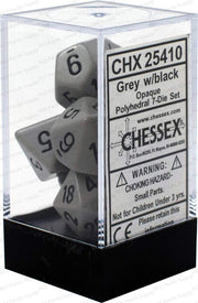 Chessex DND Dice Set-Chessex D&D Dice-16mm Opaque Dark Grey and Black Plastic Polyhedral Dice Set- for Dungeons and Dragons Dice ludes 7 Dice - D4 D6 D8 D10 D12 D20 D%, Various (CHX25410)