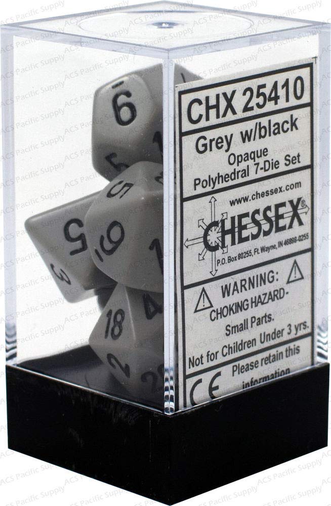 Chessex DND Dice Set-Chessex D&D Dice-16mm Opaque Dark Grey and Black Plastic Polyhedral Dice Set- for Dungeons and Dragons Dice ludes 7 Dice - D4 D6 D8 D10 D12 D20 D%, Various (CHX25410)