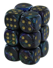 Chessex Lustrous Shadow/Gold 16mm D6 Dice Block (12)