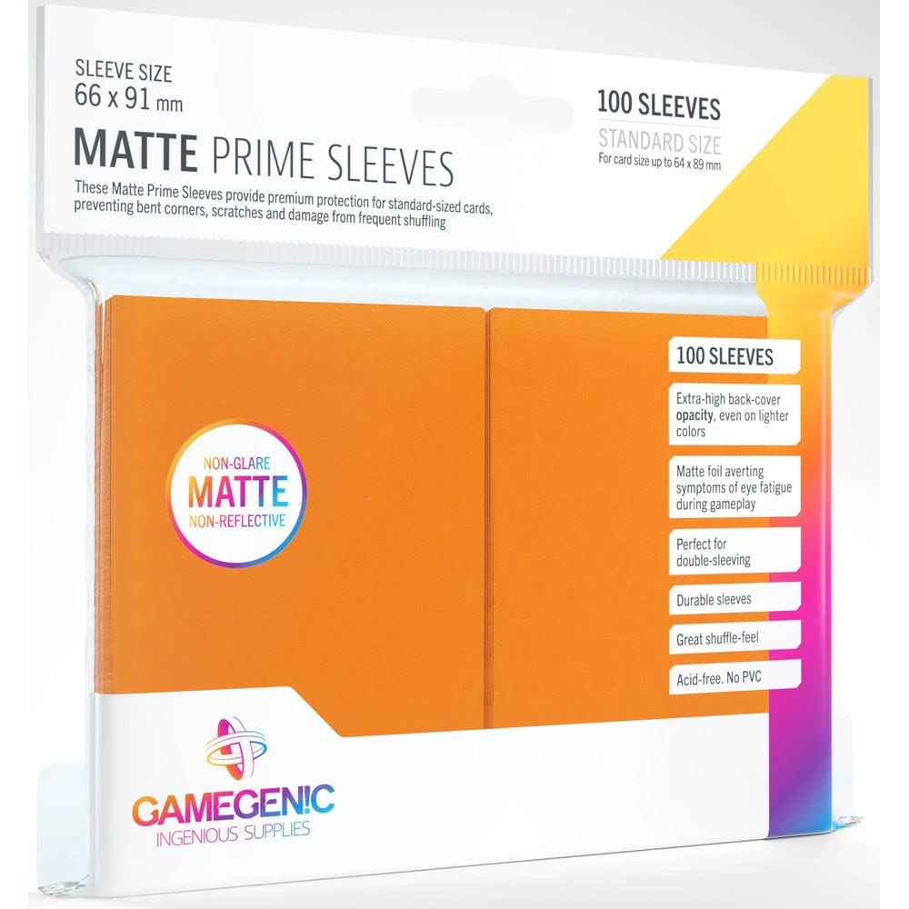 Gamegenic Matte Prime Standard-Sized Card Sleeves | 100 Pack of 66 mm by 91 mm Card Sleeves | Premium Quality Card Game Holder | Use with TCG and LCG Games | Orange Color | Made by Gamegenic