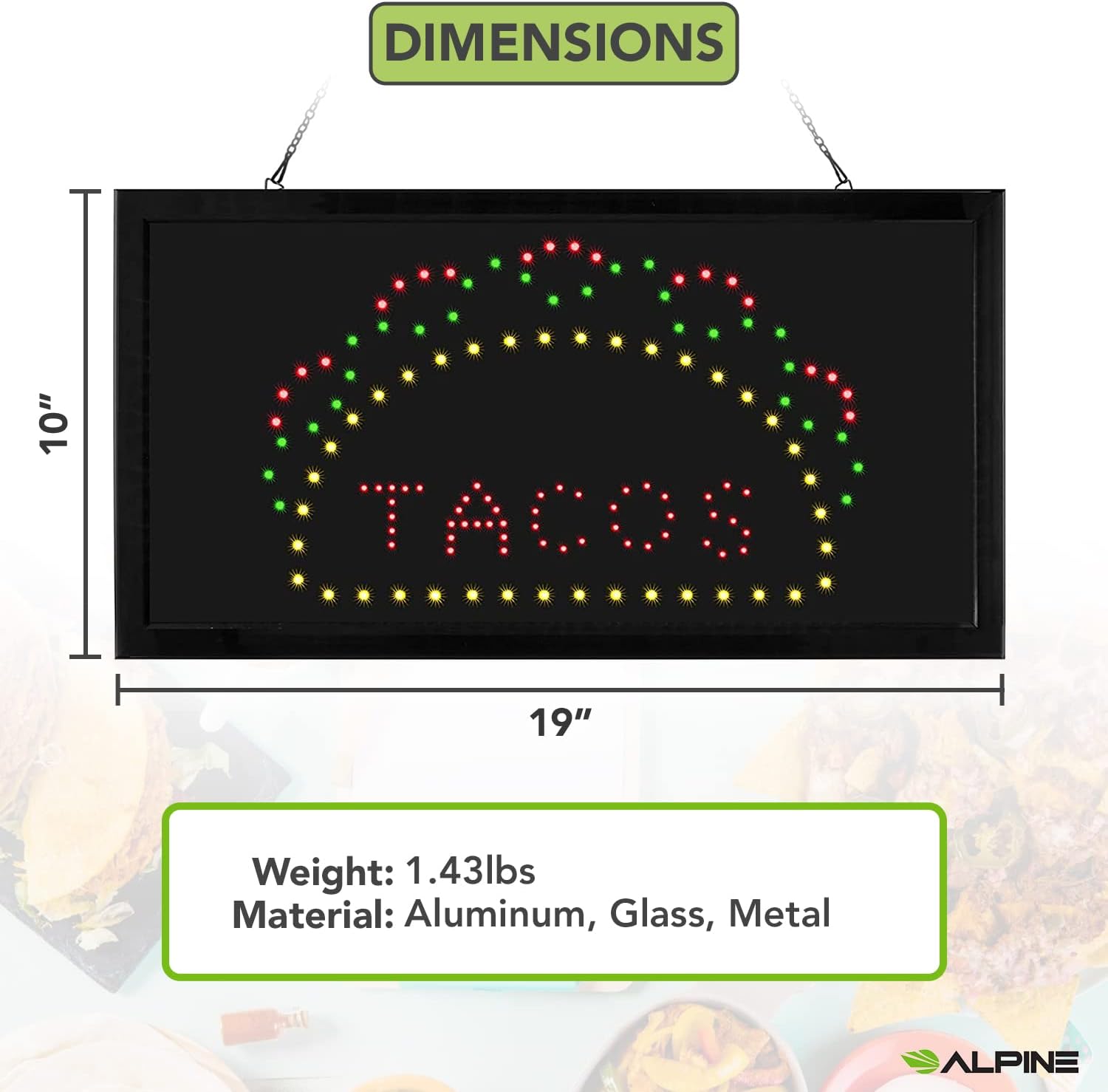 19" x 10" LED Rectangular TACO Sign with Two Display Modes