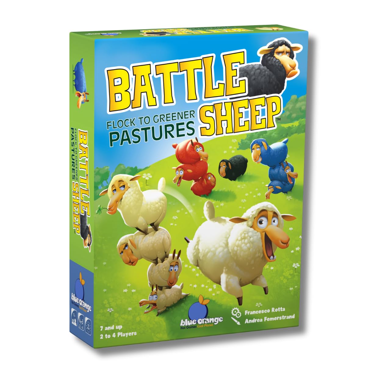 Battle Sheep Abstract Strategy Board Game with Animal Sheep Theme by Blue Orange Games - Family or Adult Strategy Board game for 2 to 4 players. Recommended for ages 7 & Up.