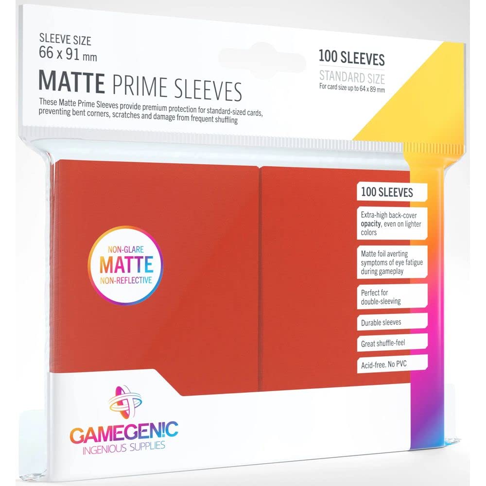 Gamegenic 100 Pack 66 x 91 mm Red Standard Size Matte Prime Sleeves (GG1027)