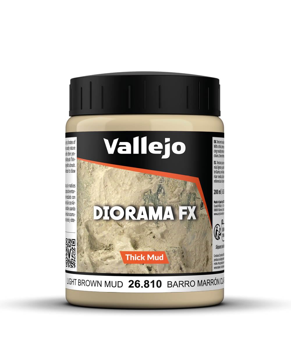 Vallejo - Diorama FX Thick Mud | Light Brown Mud 200 ml (6.76 fl.oz.) | Premium Acrylic Color For Modelers & Miniature Enthusiasts