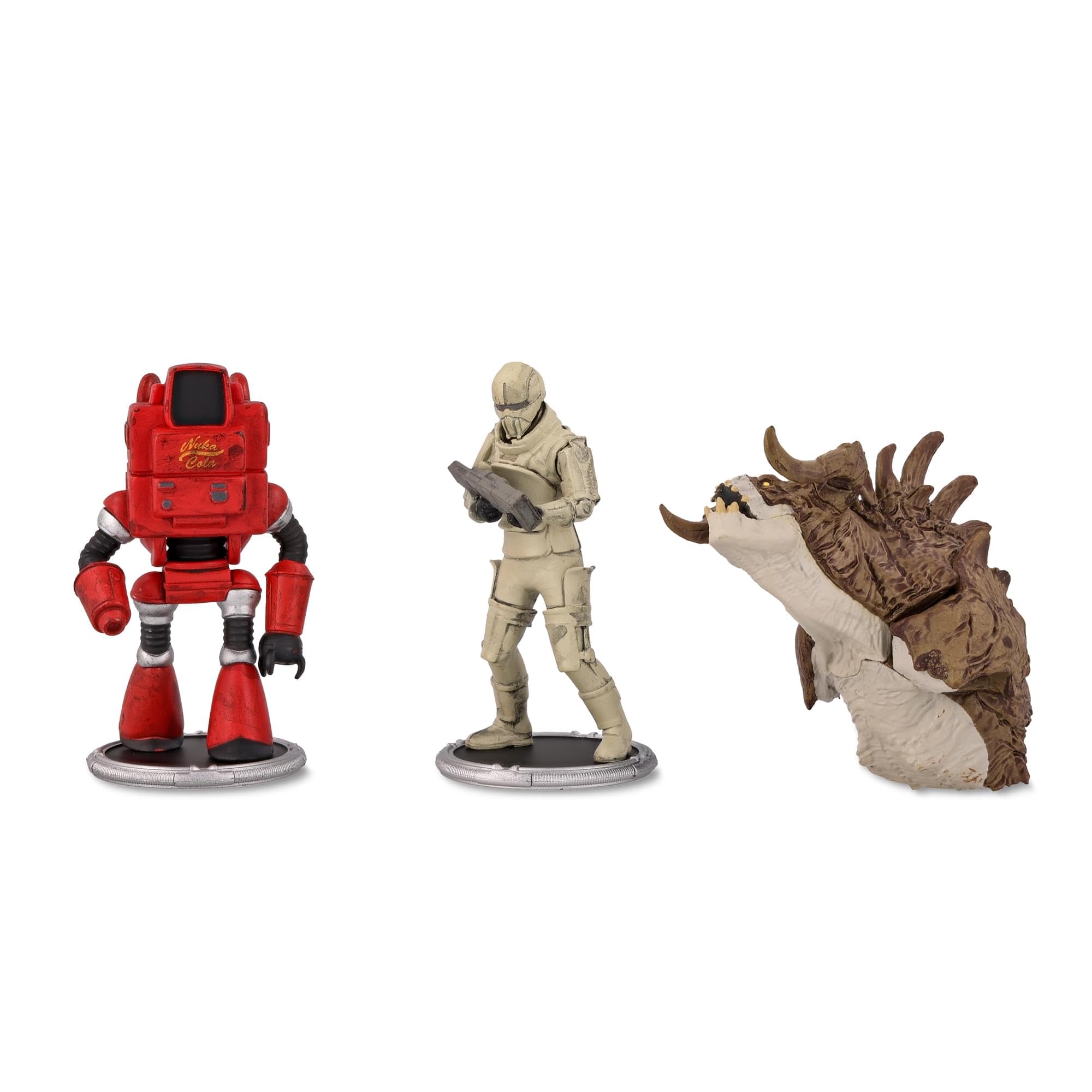Toynk Fallout Nukatron and Synth 3-Inch Mini Figure Set 2-Pack for Adults | Includes Build-A-Figure Deathclaw Piece