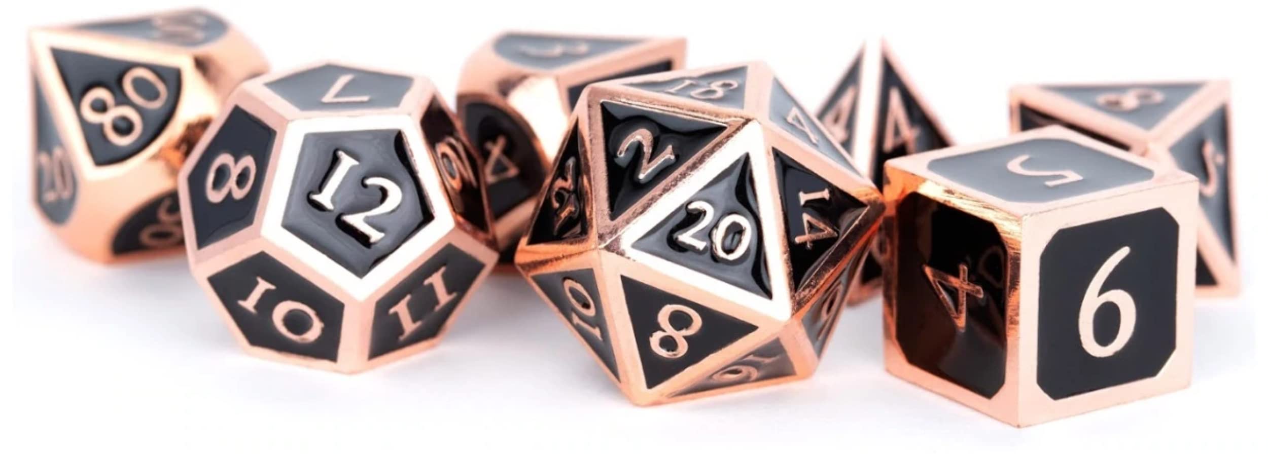 FanRoll 16mm Metal Polyhedral DND Dice Set: Copper w/Black Enamel, Role Playing Game Dice for Dungeons and Dragons