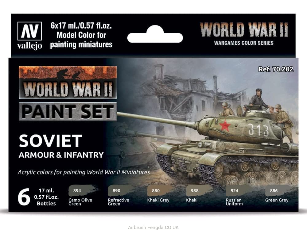 Vallejo - WWII Soviet Armour & Infantry Model Color Paint Set | Historic Military Shades | Brush & Airbrush Compatible Acrylic Colors | Pro Modeler Collection | 6 bottles x 18 ml. (0.6 fl.oz)