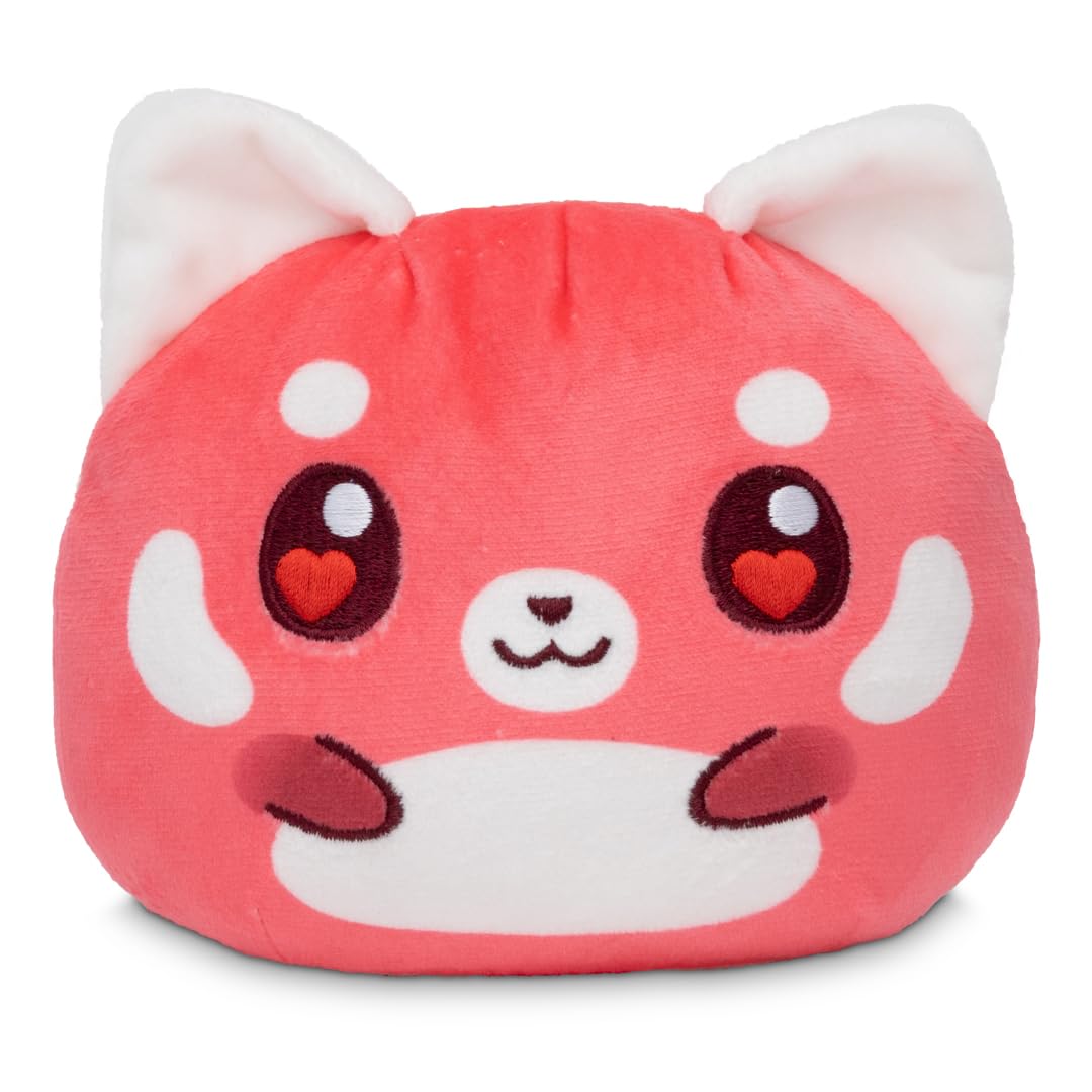 TeeTurtle Reversible Red Panda Valentine's Day Present Plushie - 4-Inch Two-Sided Flip Plush Toy with Embroidered Details - Cute Mini Collectible Plush for Kids, Teens, and Adults