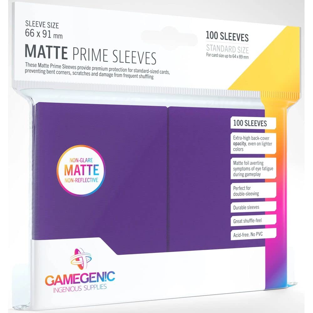 Gamegenic Matte Prime Standard-Sized Card Sleeves | 100 Pack of 66 mm by 91 mm Card Sleeves | Premium Quality Card Game Holder | Use with TCG and LCG Games | Purple Color | Made by Gamegenic