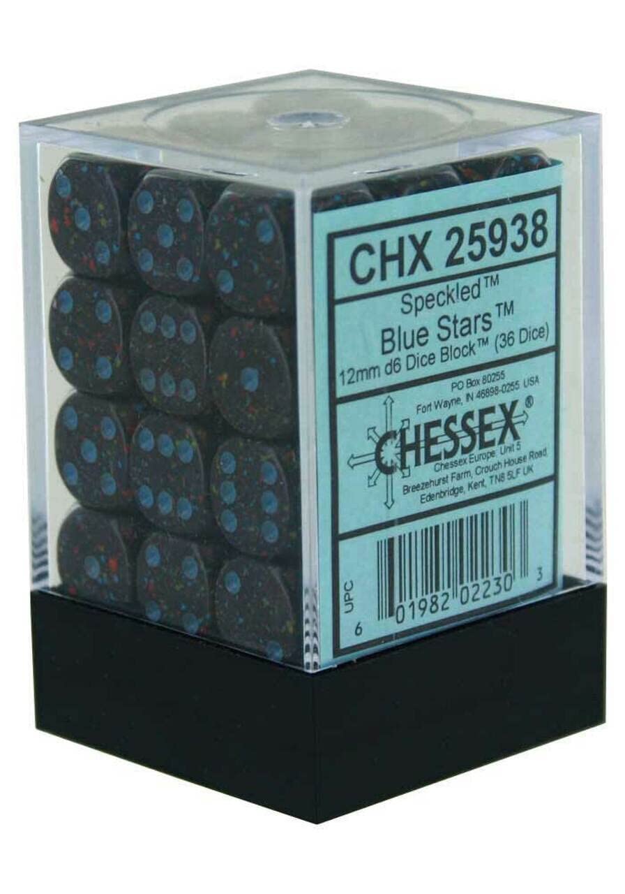d6 Cube 12mm Speckled Blue Stars (36)