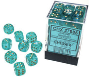 Chessex Borealis 12mm d6 Teal/Gold Luminary Dice Block (36 dice) (27985)