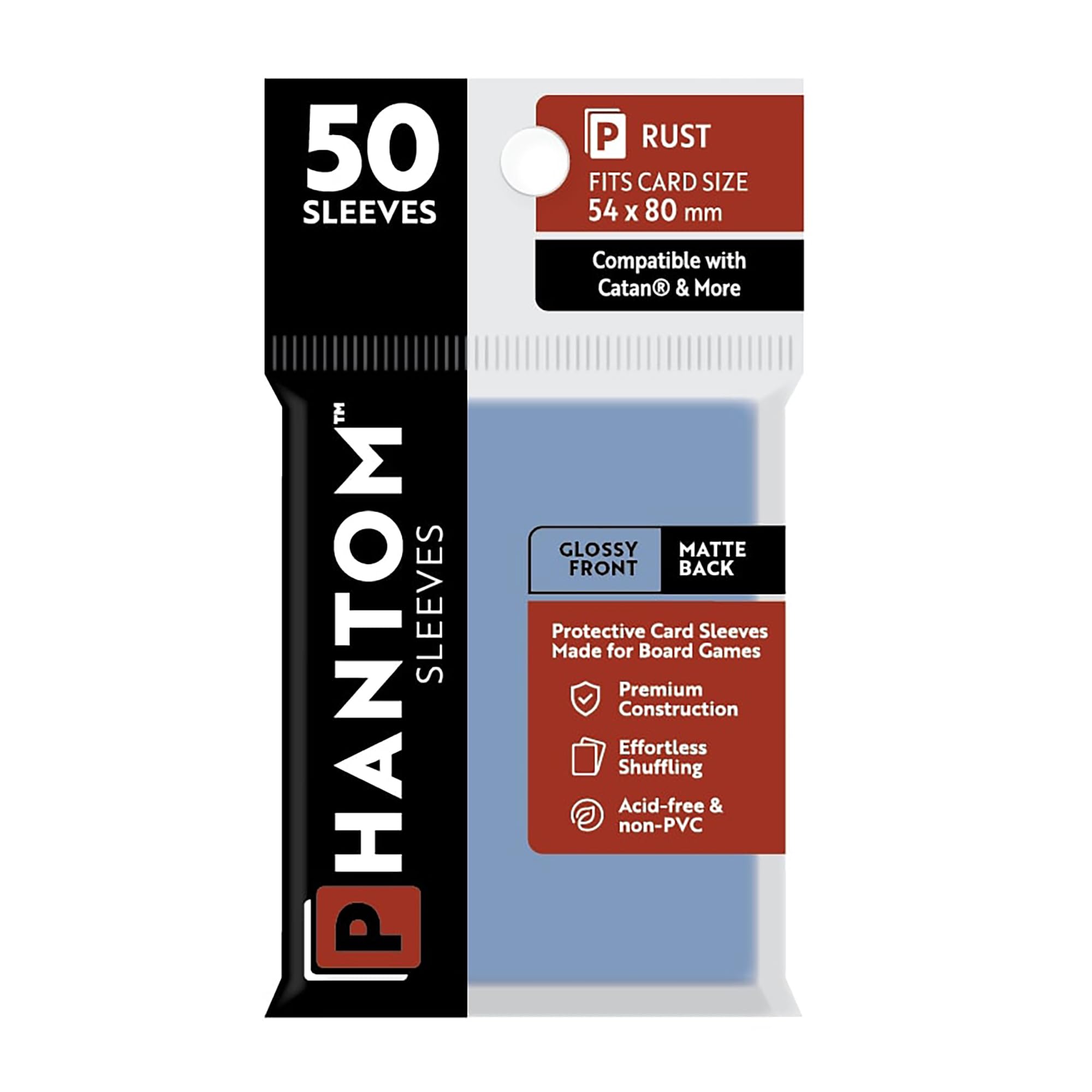 Phantom Sleeves: Rust Size 54 x 80mm: Glossy Front/Matte Back - 50 Pack - Transparent Protective Card Sleeves for Board Games & Trading Cards