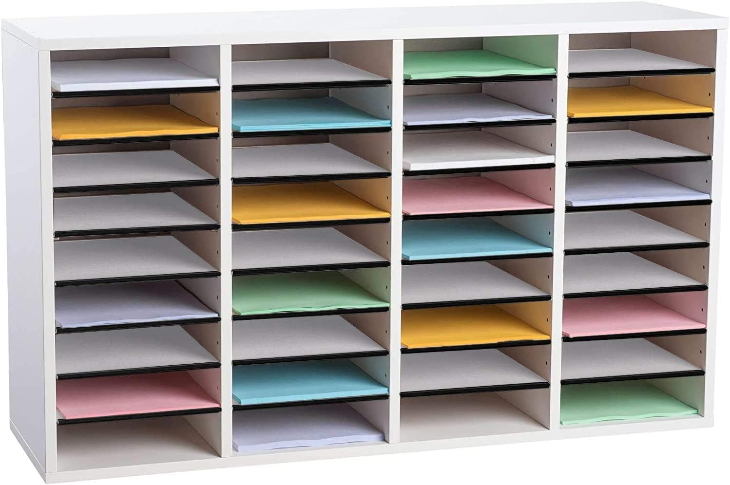 36-Compartment Wood Adjustable Paper Sorter Literature File Organizer, White