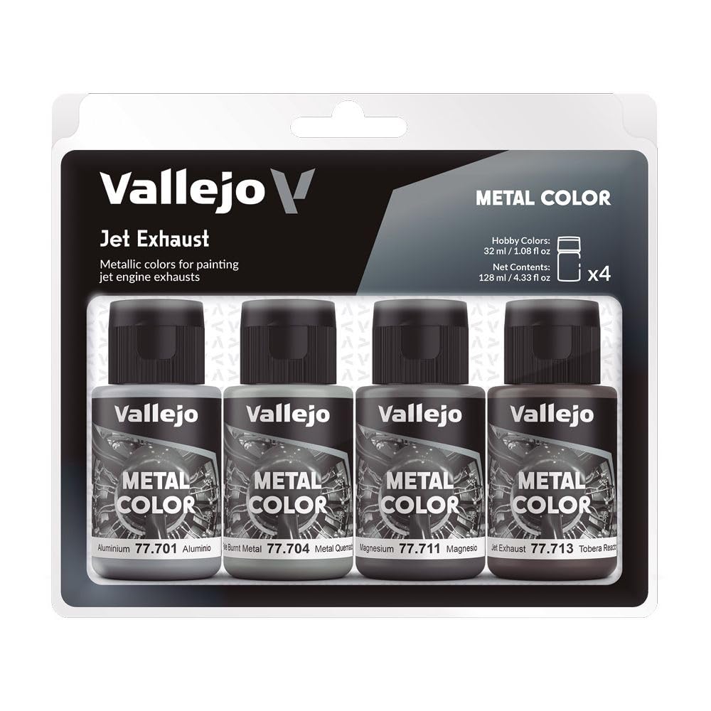 Vallejo - Jet Exhaust Set | Metal Color | Faithfully Reproduce Different Metallic Finishes | Contains 4 Bottles x 32 ml (1.08 fl.oz.)
