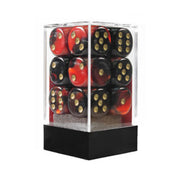 Chessex 16mm Gemini Black, Red & Gold Polyhedral Dice Set – Compatible with Dungeons & Dragons, Pathfinder & Other Tabletop RPGs – Includes 12 D6 Dice (CHX26633)