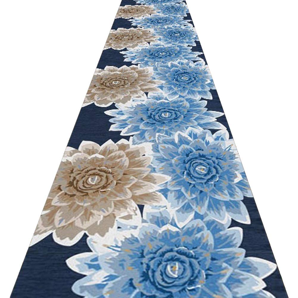 AOMRUN Corridor Carpet Walkway Runner Rug Non Slip Non Slip Farm Carpet Blue Flower Design, Customizable (Color : Multi-Colored, Size: 0.8x4.7m)
