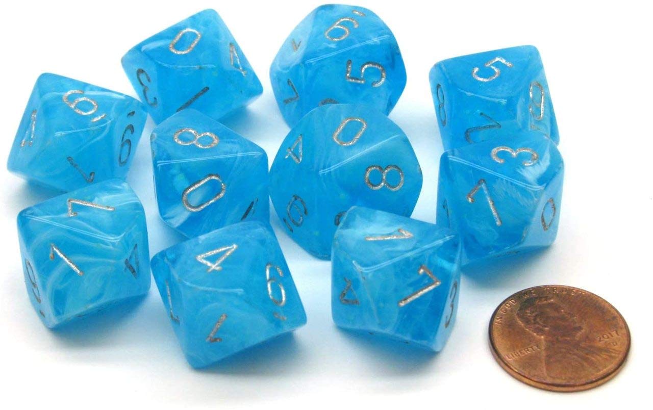 Chessex Luminary Sky/Silver GITD Set of 10 d10 Dice