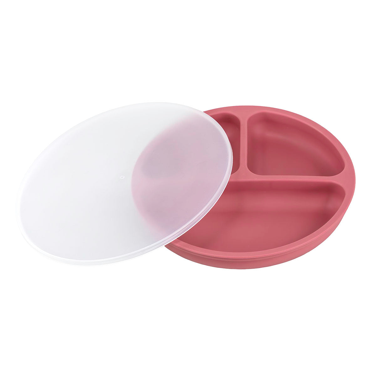 FabLife Partitioned Suction Bottom Scoop Dish with Cover, Red, Diameter (7.79" / 19.8 cm)