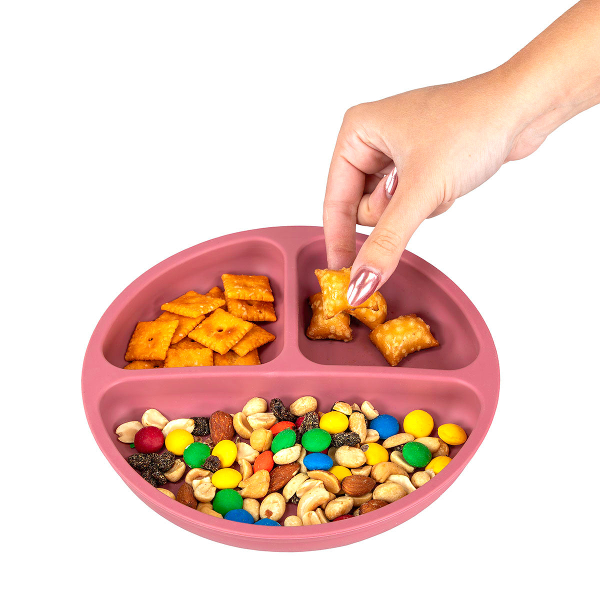 FabLife Partitioned Suction Bottom Scoop Dish with Cover, Red, Diameter (7.79" / 19.8 cm)