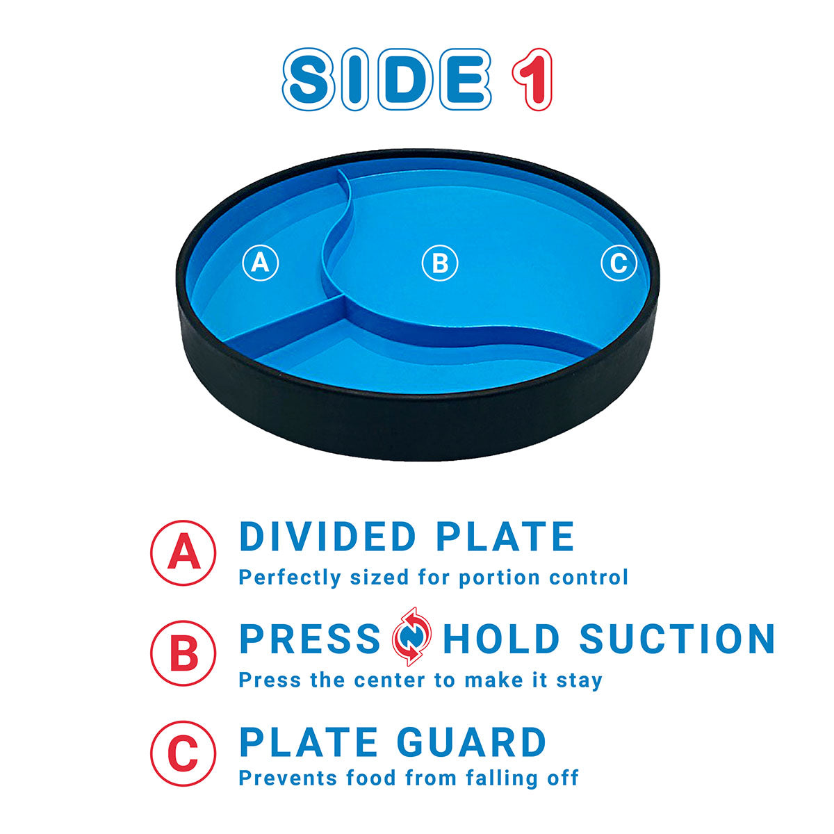 STAYnEAT Plate, Divided Suction, Slope n Scoop Dish, Small, Blue, Case of 13