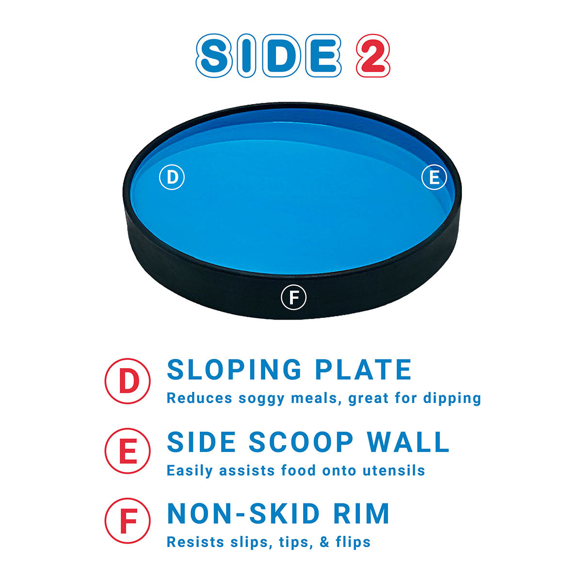 STAYnEAT Plate, Divided Suction, Slope n Scoop Dish, Small, Blue, Case of 13