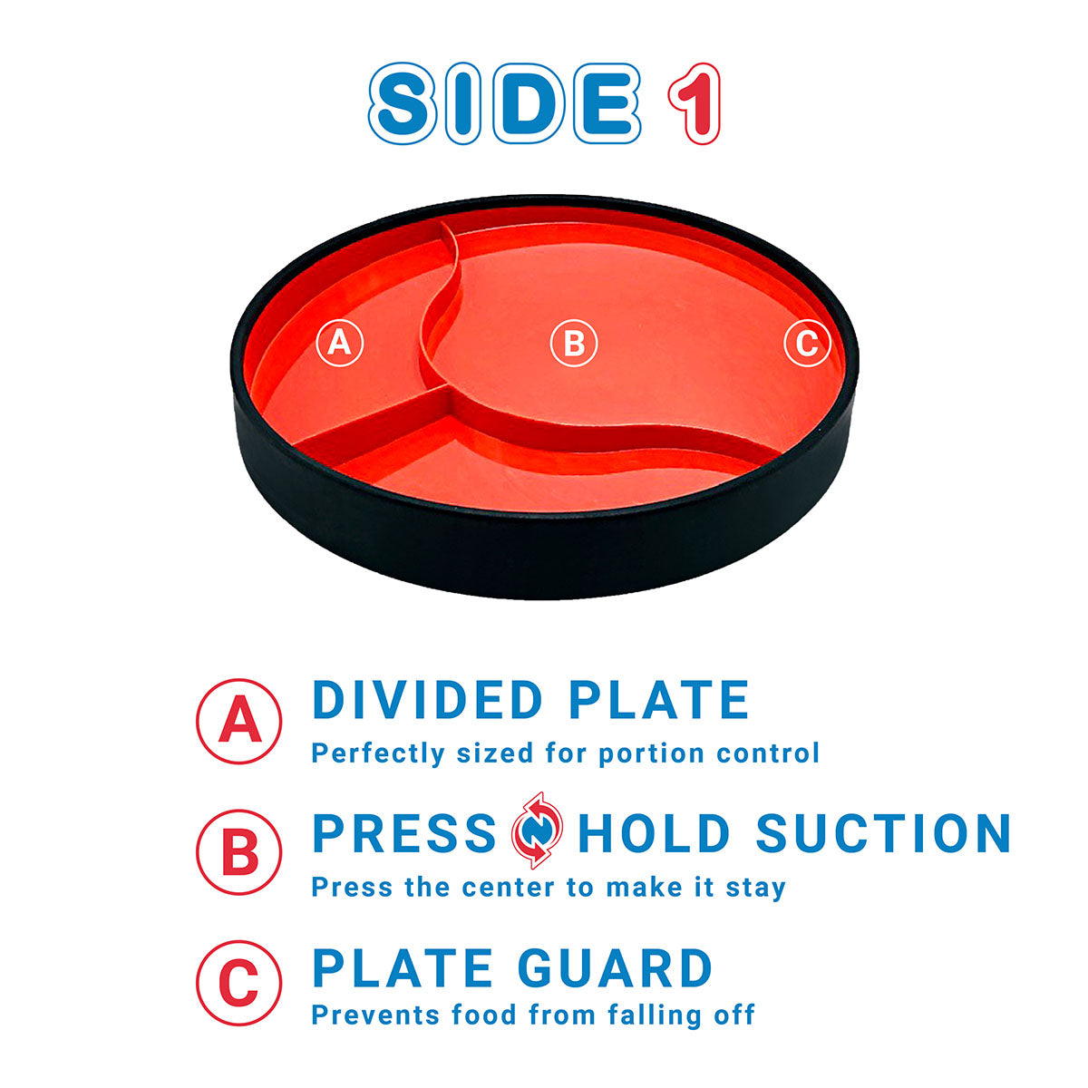 STAYnEAT Plate, Divided Suction, Slope n Scoop Dish, Small, Red, Case of 13