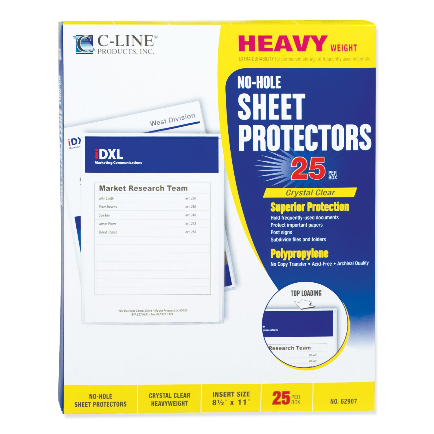 No-Hole Heavyweight Poly Sheet Protectors, Clear, Top Loading, 11" x 8-1/2", Box of 25