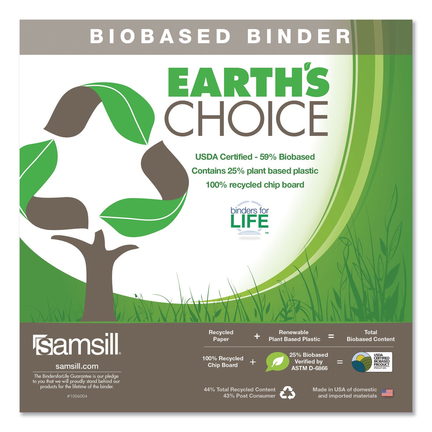 Samsill Earth's Choice Plant-based Durable View Binder, 1/2" Capacity, 3 Round Rings, Letter Size 8.5" x 11", 100 Sheet Capacity, 2 Internal Pockets, White, 1 Each