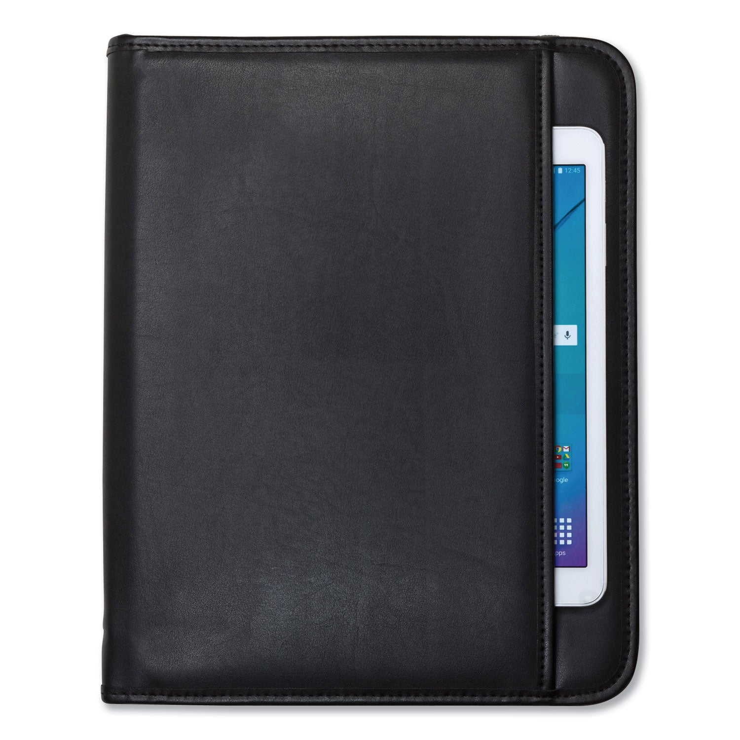 Samsill Letter Pad Folio - 8 1/2" x 11" - 6 Exterior, Internal Pocket(s) - Vinyl, Polyvinyl Chloride (PVC) - Black - Tablet Pocket, Zipper Closure, Wrap-around - 1 Each