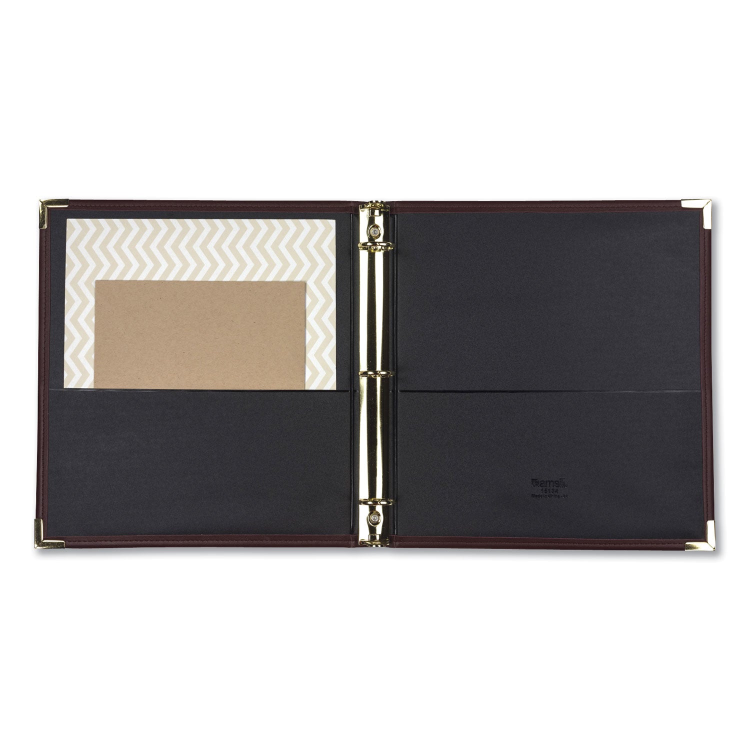 1" Binder Capacity - Letter - 8 1/2" x 11" Sheet Size - Fastener(s): Round Ring - Pocket(s): 2, Internal - Faux Leather, Brass, Metal - Burgundy - Flexible, Durable, Concealed Rivet - 1 Each