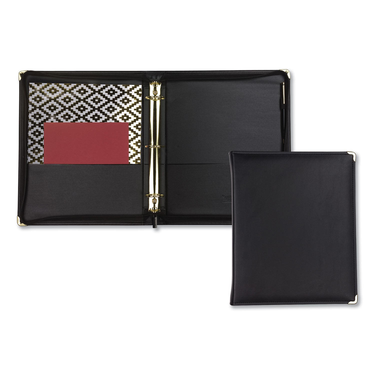 Samsill Classic Professional Binder - 3 Ring Binder with 1.5 Inch Brass Round Rings and Zipper Closure - Portfolio Binder - Brass Corner Accents - Black
