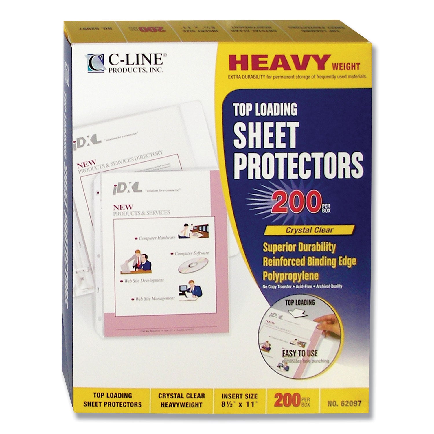 Heavyweight Poly Sheet Protectors, Clear, Top Loading, 11" x 8-1/2", Box of 200