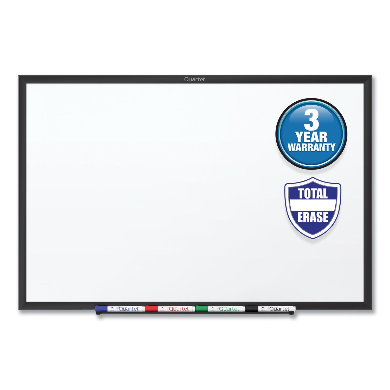 Quartet Classic Total Erase Whiteboard, 60" x 36", White Melamine Surface, Black Aluminum Frame, Horizontal/Vertical Mount, Includes Marker Tray, Dry Erase Marker, and Mounting Hardware, 1 Each