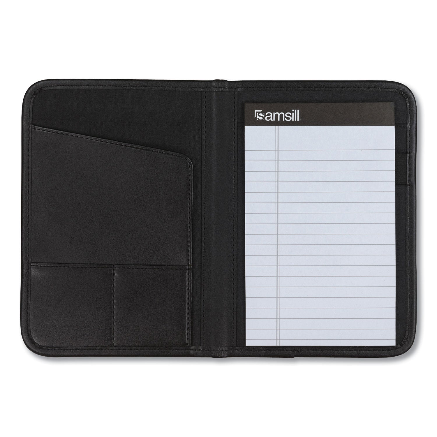 Samsill Professional Padfolio, Letter Size 8.5" x 11", 4 Internal Pockets, Synthetic Leather/PVC, Black, Padded, Stitched, Pen Loop, Notepad, Document Pocket, Business Card Holder, Refillable, 1 Each