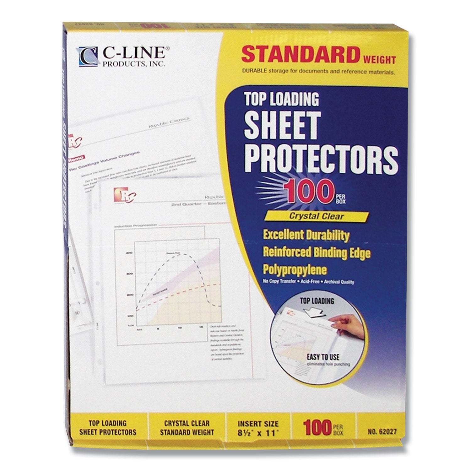 Standard Weight Poly Sheet Protectors, Clear, Top Loading, 11" x 8-1/2", box of 100