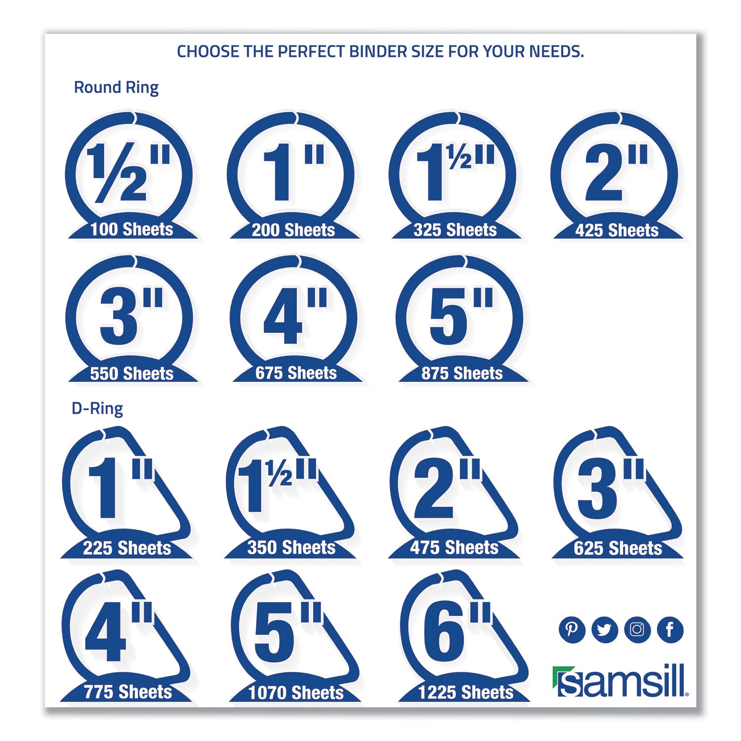 Samsill Earth's Choice Plant-based Durable View Binder, 1/2" Capacity, 3 Round Rings, Letter Size 8.5" x 11", 100 Sheet Capacity, 2 Internal Pockets, White, 1 Each