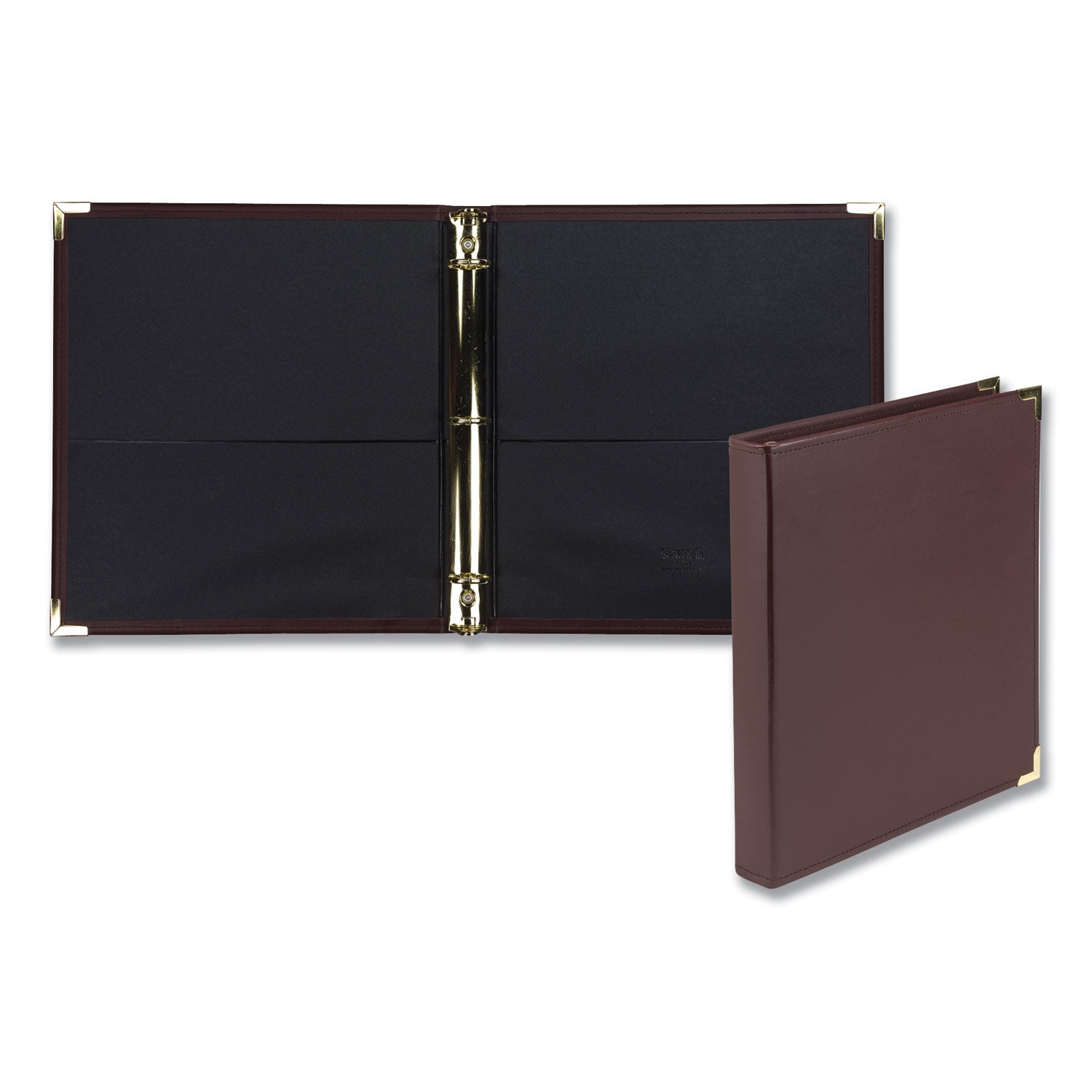 1" Binder Capacity - Letter - 8 1/2" x 11" Sheet Size - Fastener(s): Round Ring - Pocket(s): 2, Internal - Faux Leather, Brass, Metal - Burgundy - Flexible, Durable, Concealed Rivet - 1 Each