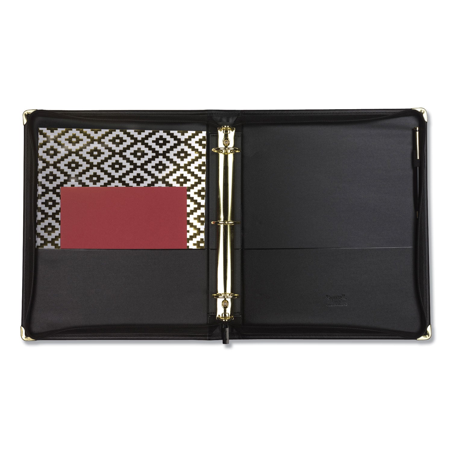 Samsill Classic Professional Binder - 3 Ring Binder with 1.5 Inch Brass Round Rings and Zipper Closure - Portfolio Binder - Brass Corner Accents - Black