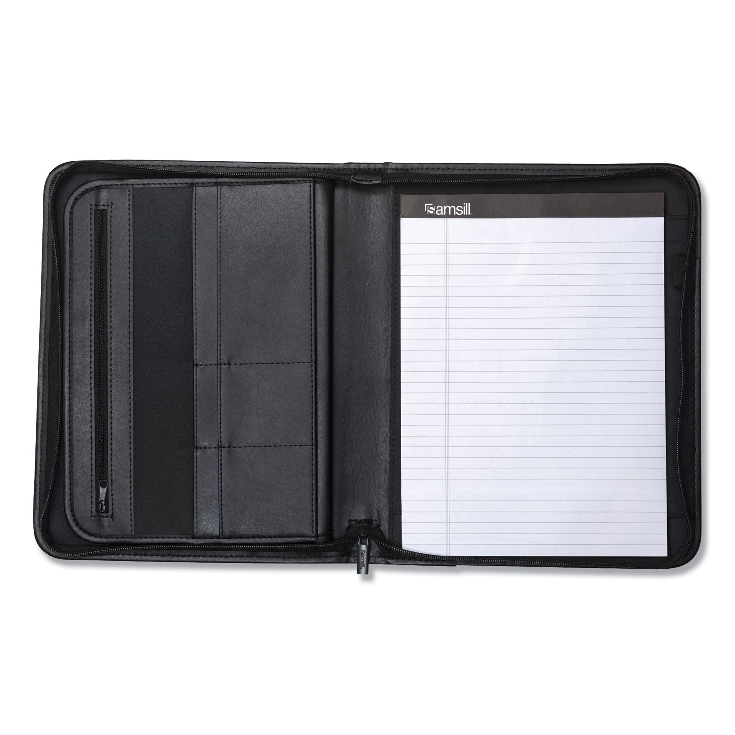 Samsill Letter Pad Folio - 8 1/2" x 11" - 6 Exterior, Internal Pocket(s) - Vinyl, Polyvinyl Chloride (PVC) - Black - Tablet Pocket, Zipper Closure, Wrap-around - 1 Each