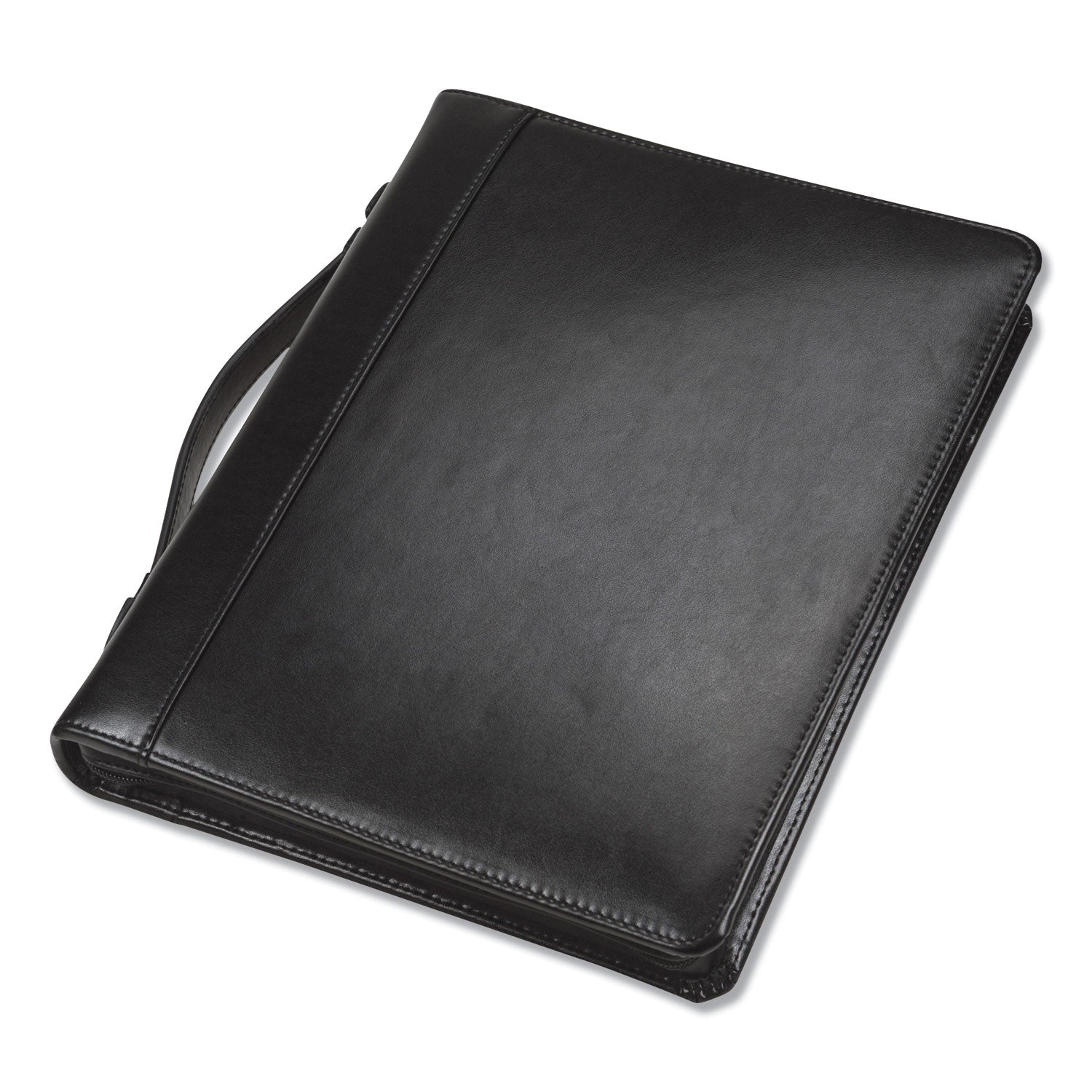 1" Folder Capacity - 8 1/2" x 11" - 1" for Folder - Internal Pocket(s) - Leather, Metal - Black - Zipper Closure, Handle, Tablet Pocket, Document Pocket, Spine, Padded Handle, Padded Spine - 0% Recycled - 1 Each
