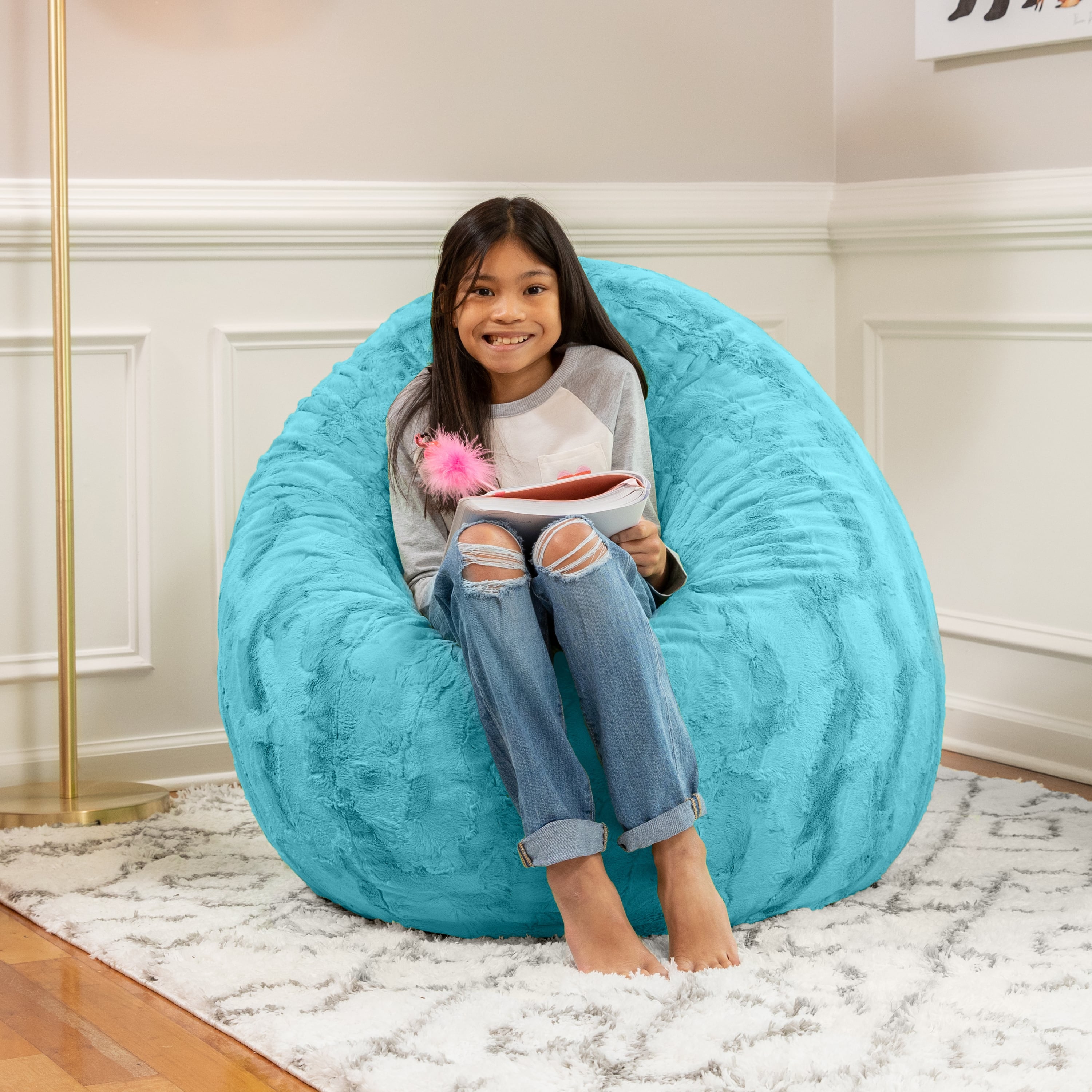 Jaxx Cocoon 4 Foot Bean Bag Chair - Faux Fur, Maui Turquoise