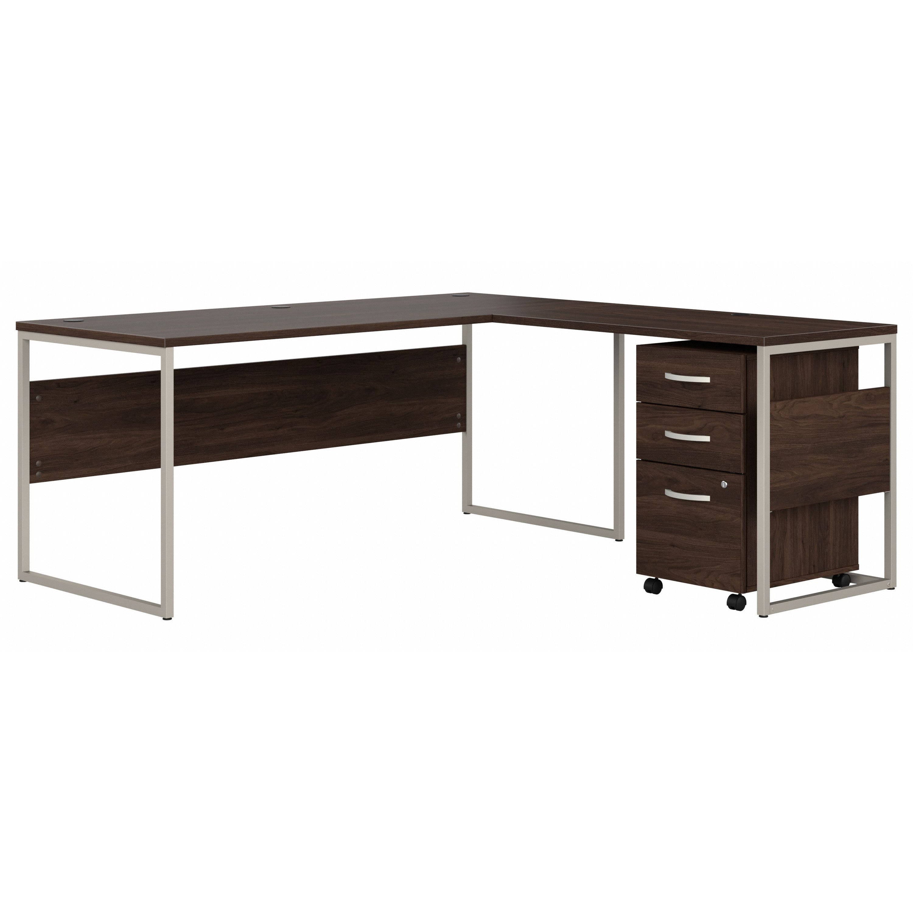 Bush Business Furniture Hybrid 72W x 30D L Shaped Table Desk with Mobile File Cabinet in Black Walnut - 71.02" Width x 71.34" Depth x 29.91" Height