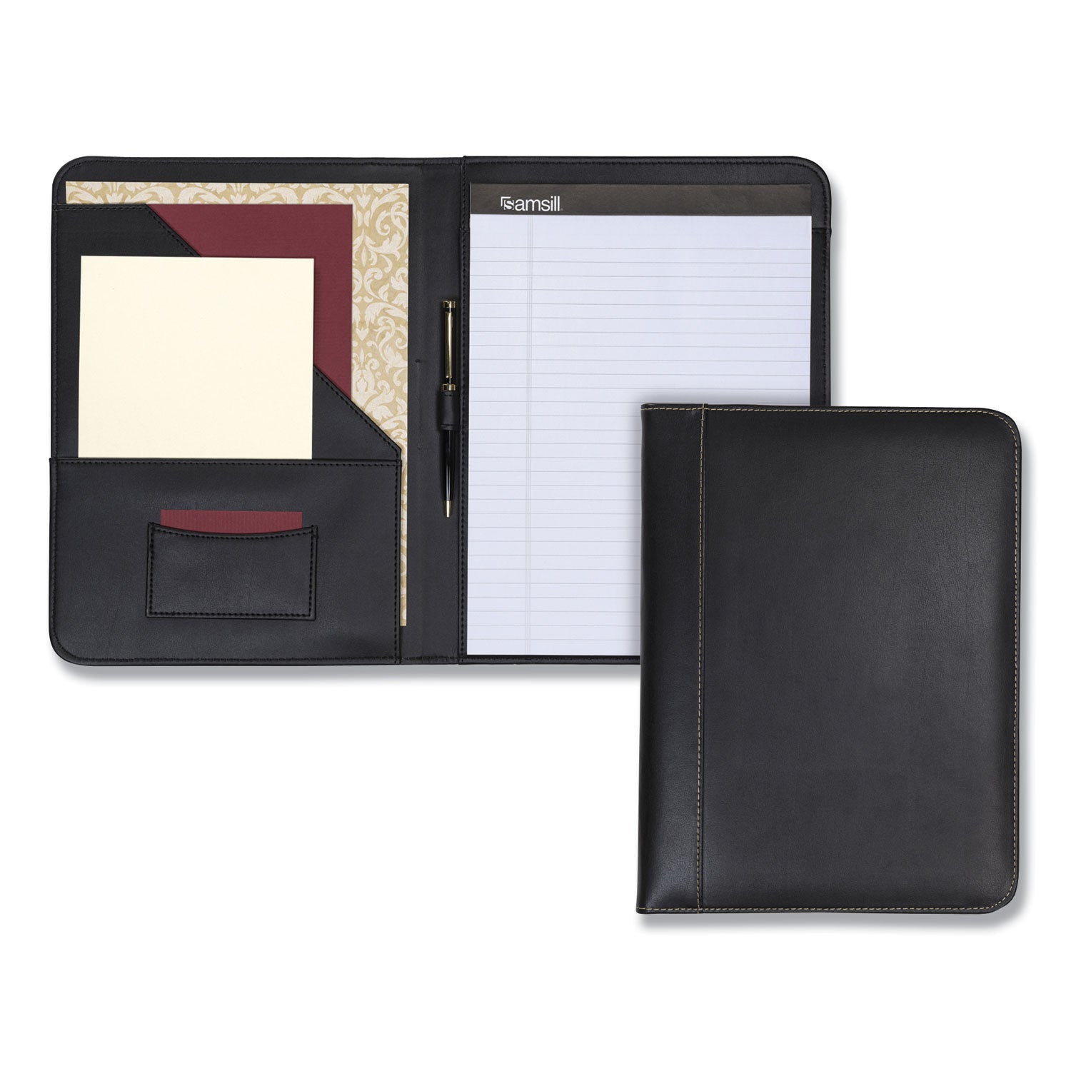 Samsill Professional Leather Padfolio, 8.5" x 11", Black, 1 Each