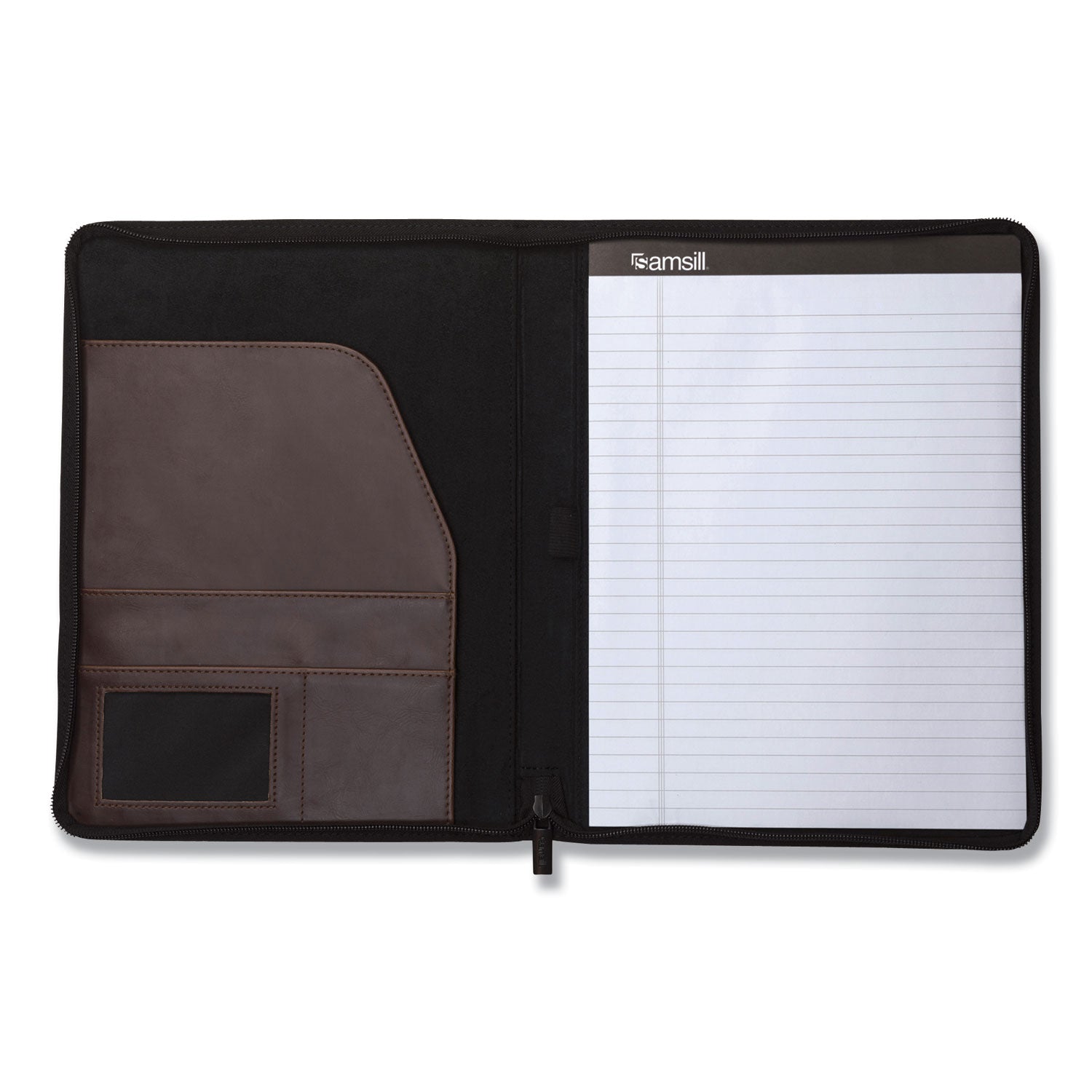 Samsill Vintage Hardback Zipper Portfolio, Letter Size 8.5" x 11", Faux Leather & Vinyl, Dark Brown, Includes Notepad, 1 Each